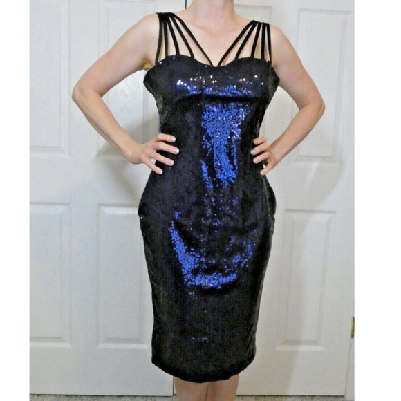 Vicky and Lucas Dresses & Skirts - Vintage Vamp Dress Blue Sequins Sexy Prom Goth Cocktail Party Petite Size SP
